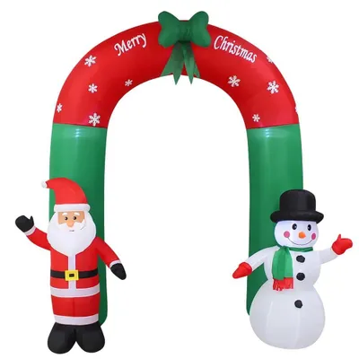 Produktbild von Aufblasbare Weihnachtsdekoration - Weihnachtsmann und Schneemann mit LED-Lichtern - Gartendeko für Rasen und Hof - Rot