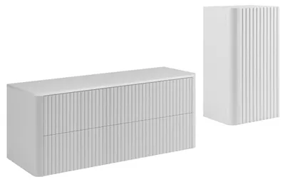 Image de Ensemble de meubles de salle de bain comprenant un meuble vasque et un meuble de rangement, blanc, dimensions : 120 x 48 x 44 cm