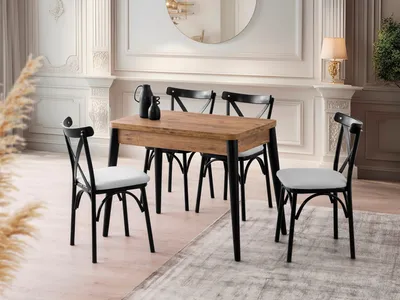 Produktbild von Skye Decor, Dolunay - 1284, Atlantische Kiefer, Ausziehbarer Esstisch, 100 x 75 x 60 cm, 100 % MELAMINBESCHICHTETE SPANPLATTEN