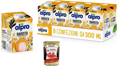 Produktbild von ALPRO BARISTA, HAFERDrink, 100% pflanzlich, ideal zum Kaffee (8 Packungen à 500 ml)+ Italian Gourmet polpa 400g