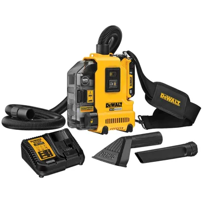Immagine prodotto di Estrattore universale a batteria DeWALT DWH161D1 incl. tubo di aspirazione, scatola filtro, batteria da 2 Ah, caricabatterie, tracolla, clip da cintura, scatola T-STAK