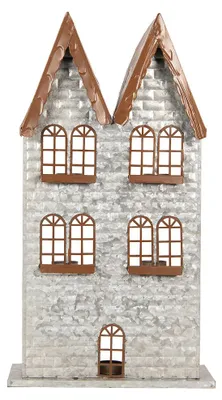 Productafbeelding van Clayre & Eef theelichthouder Haus, 30x13x54 cm, grijs, metaal