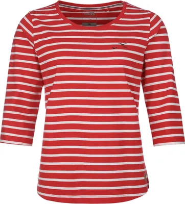 Produktbild von modAS Damen Bretonisches Shirt mit 3/4-Arm und Rundhals - Shirt mit Streifen aus Baumwolle in Rot-Weiß Größe 46