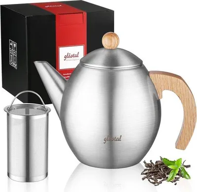 Obrázek produktu pro Stříbrná konvice – nerezová ocel – 1200 ml – včetně sítka na čaj