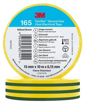 Produktbild von 3M Temflex 19mmx25m Grün/Gelb 165YG6E Vinyl-Isolierband 0,15mm 7100222494