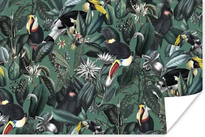 Produktbild von MuchoWow® Poster Blumen - Vogel - Blätter 120x80 cm - Bilder