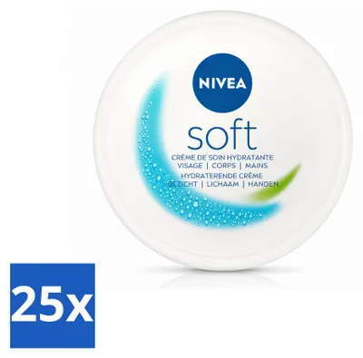 Produktbild von 25 x NIVEA Soft Feuchtigkeitscreme - Gesicht, Körper und Hände - 200 ml - Vorteilspackung - 25 Stücke