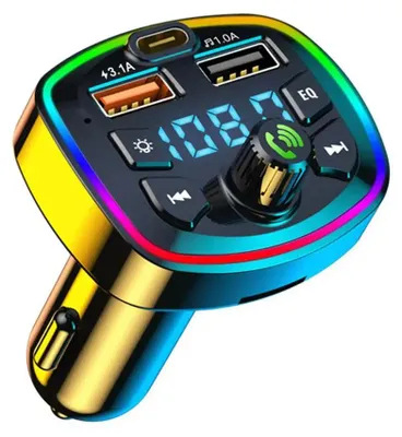 Image de Émetteur FM Bluetooth pour voiture, adaptateur radio sans fil bleu pour voiture avec fonction mains libres, double chargeur USB et lumières colorées