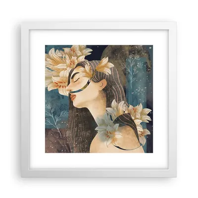 Produktbild von Gerahmtes Poster - Weißer Rahmen - Surreal Frau Blumen - 30x30 cm - Wand Bild - Wanddeko - Wandbilder - Kunstposter - Wandposter - Bilderrahmen - Bilder - Kunstdruck - Wanddekoration - P2WAC30x30-4743