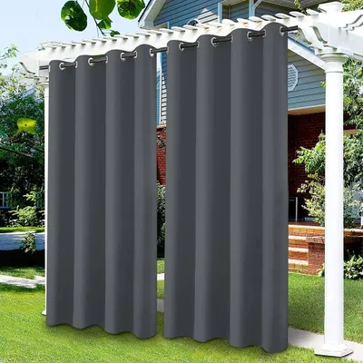 Produktbild von Außen Vorhang Wasserdicht Sonnenschutz Gardine Outdoor Verdunkelungsvorhang mit Ösen für Terrasse, Balkon, Hof, 132x213cm, Dunkelgrau