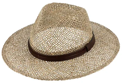 Image de Chapeau de paille aéré en jonc de mer avec garniture en simili cuir, beige, taille M