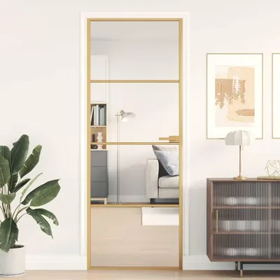 Zdjęcie produktu dla vidaXL Drzwi wewnętrzne Slim Golden 76x201,5 cm szkło hartowane i aluminium