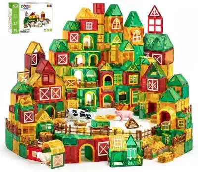 Imagen del producto de Olvy, bloques magnéticos Montessori, juguete de 80 piezas: bloques magnéticos para niños, juguete de construcción magnético, Magna, tema: granja