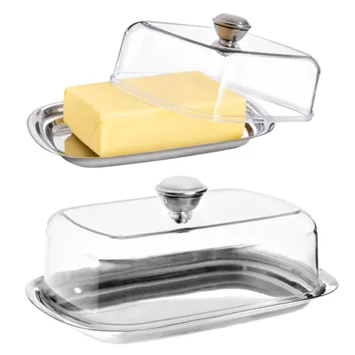 Obrázek produktu pro Máslenka KADAX "Cervo", máslenka s průhledným plastovým víčkem a nerezovým podtáckem, 15 cm, Obrázek vytvořený pomocí AI