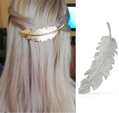 Obrázek produktu pro Čepeček - Špetka - Peří - Stříbrný čepeček - Sponka do vlasů - Vintage styl - 9 cm dlouhá - Elegantní čepeček - Styling vlasů