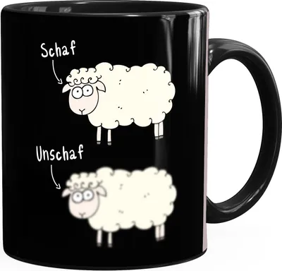 Produktbild von Kaffee-Tasse mit Spruch Schaf Unschaf Witz Wortspiel Bürotasse Tiermotive lustige Kaffeebecher MoonWorks® schwarz Keramik-Tasse