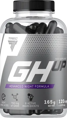 A clear, well-lit studio shot of a bottle of Trec Nutrition GH UP food supplement.