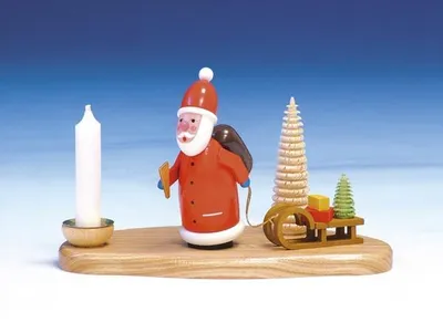 Produktbild von Tischdekoration Kerzenhalter Weihnachtsmann mit Schlitten bunt  Größe 12cm NEU