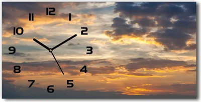 Produktbild von Wanduhr aus Glas – 60x30 cm - Glasbild - Glasuhr - Gehärtetes Glas - schwarze-zeiger - Sonnenuntergang