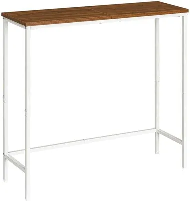 Produktbild von Unyqoos® Konsolentisch 75 cm – kompakte Flurkonsole mit weißem Metallgestell & Walnuss-Holzplatten, Spanplatte, verstellbare Füße, für Flur & kleine Räume
