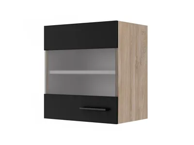 Produktbild von Glashängeschrank Küche - 50 cm breit - Milchglas, Schwarz matt Endgrain Oak – Capri
