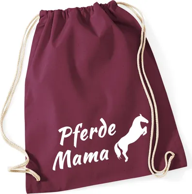 Produktbild von Huuraa Turnbeutel Pferdemama Silhouette 12 Liter Burgundy Baumwolle Rucksack Geschenkidee