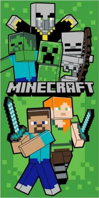 Immagine prodotto di Minecraft asciugamano da bagno Let's Survive, asciugamano da spiaggia, asciugamano da doccia, Steve & Alex, 70x140 cm, 100% cotone