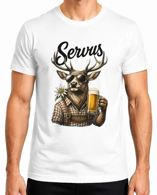Produktbild von Servus Hirsch Edelweiß Bier Trachtenshirt Lederhose Herren T-Shirt, Weiß, M