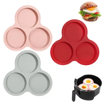 Produktbild von 3 Stück Eierringe - Ø 9.8 cm - Backringe - Kochring - Silikon-Eierpfanne für Heißluftfritteuse – Rund – Zubehör für Heißluftfritteusen ab 6 l