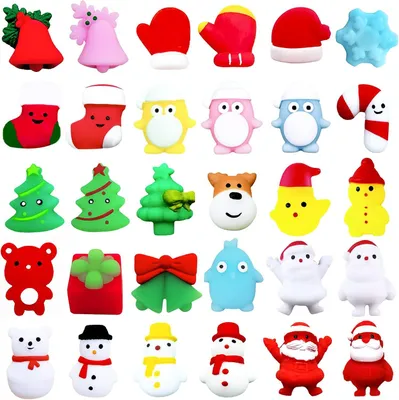 Productafbeelding van Kerstmochi squishy speelgoed voor kinderen - Set van 24 - KerstClassies Squishy speelgoed voor Kerstmis - Goodie bag