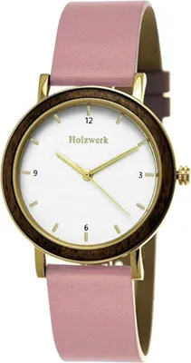 Produktbild von Holzwerk ERLANGEN kleine Damen Edelstahl, Leder & Holz Uhr, rosa, gold, weiß