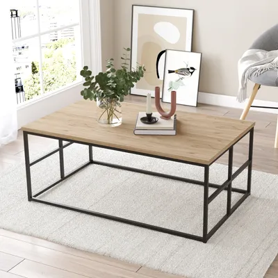Zdjęcie produktu dla Stolik kawowy 'Velendi' metalowa rama 100 x 60 x 40 cm dąb / czarny