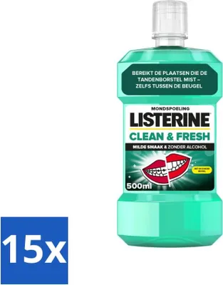 Productafbeelding van Listerine mondwater - Clean & Fresh - Alcoholvrij - 500 ml - Voordeelverpakking - 15 stuks
