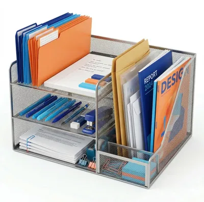 Produktbild von Relaxdays Schreibtisch Organizer, 5 Ablagen, vertikaler Ordnerhalter, Büro, HBT: 23,5 x 37 x 30,5 cm, Metall, silber
