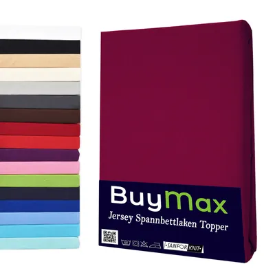 Produktbild von Jersey Topper Spannbettlaken Spannbetttuch 100% Baumwolle  Bettlaken, 160x200 cm, Bordeaux