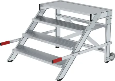 Produktbild von Arbeitspodest fahrbar | Stufenbreite 100cm | 4 Stufen | Aluminium geriffelt | Rutschfeste Kunststoffschuhe