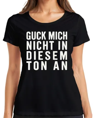 Productafbeelding van "Kijk me niet zo aan," sarcastisch, brutaal, grappig dames T-shirt, zwart, maat L