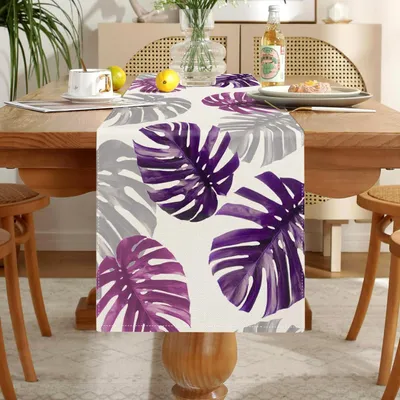 Produktbild von Tischläufer Lila Schildkrötenblatt Leinen 33x183cm