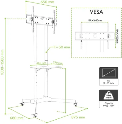 Obrázek produktu pro Stojan Techly - pro plochou obrazovku - černý - velikost obrazovky: 76,2-165,1 cm (30"-65")