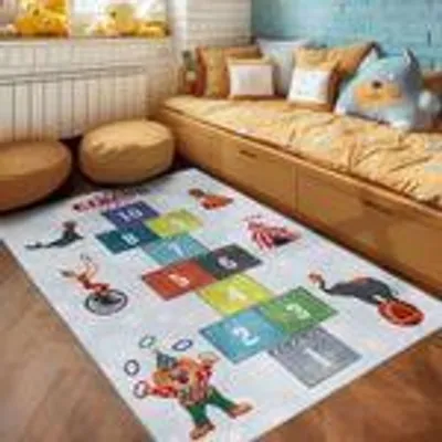 Produktbild von Kinderzimmer Teppich Spielmotiven Design Kinderteppich  Babyzimmer Teppiche Spielteppich für Jungen und Mädchen Teppich, Grau-4 Größe: 100 x 150 cm