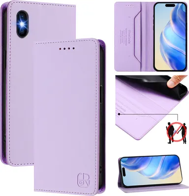 Produktbild von Lederhülle für iPhone X / iPhone XS Hülle Flip Brieftasche Kartenfächern Ständer Schutzhülle Violett