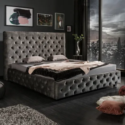 Produktbild von Design Doppelbett PARIS 160x200cm grau olive Samt Chesterfield Polsterbett