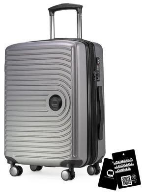 Immagine prodotto di Mitte - Valigia da bagaglio a mano + etichetta digitale per bagagli, trolley da cabina XL estensione bagaglio a mano valigia rigida aereo Carry-On 55 L TSA, argento opaco