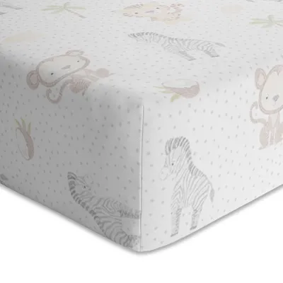 Produktbild von 2 tlg. timitama Jersey Baby Spannbettlaken 70x140 cm - Superweiches Spannbetttuch aus 100% Baumwolle - Bettlaken für Kinder Matratzen - Jungle Party Weiß