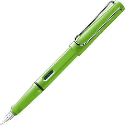Produktbild von Famanu Füllfederhalter ergonomisch griffbereit in Safari Gelb - polierter Stahlfeder - Größe F - ideal für Kalligraphie - T 10 blau schreibend