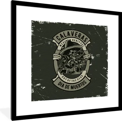 Produktbild von MuchoWow® MuchoWow® Gerahmtes Poster Sheriff - Skelett - Waffe - Retro 40x40 cm - Poster mit zchwarzem Bilderrahmen - Poster - Plakat im Rahmen