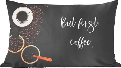 Produktbild von MuchoWow® Zierkissen Sofakissen Wohnzimmer Dekokissen 60x40 cm Zitate - Kaffee - Sprichwörter - Aber erst der Kaffee - Kopfkissen - Polster mit Foto
