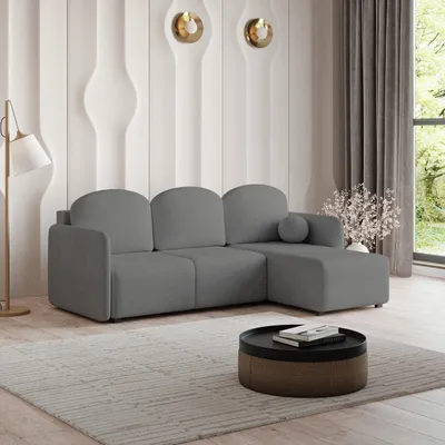 Produktbild von Masseno Ecksofa SUVINO mit Schlaffunktion L-Form, Sofa mit Bettkasten, Wohnzimmersofa, Couch, Soffa, Bettsofa, Couchgarnitur- Grau, NEVE 90