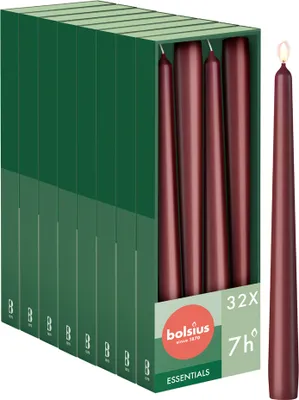 Produktbild von Bolsius 32er Set glatte Spitzkerzen,  24.5cm, bordeauxrot