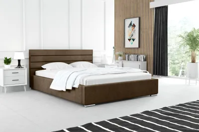 Produktbild von ADIDAR Noah Polsterbett 140x200cm Doppelbett - Holzrahmen mit Bettkasten und Lattenrost - Premium (Braun - Paros 03)